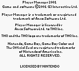 Player Manager 2001 title screen for GameBoy Color